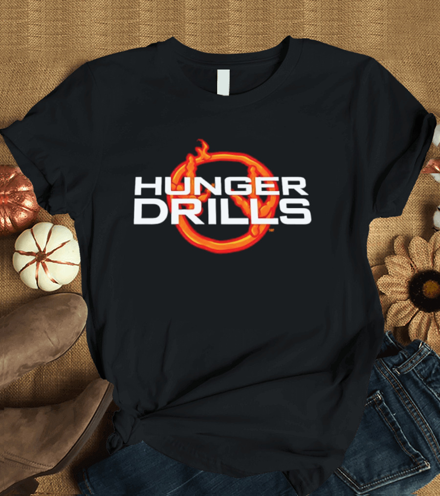 Hunger Drills Exercise Program Flaming Circle T-Shirt