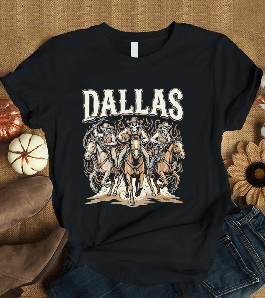 Dallas Cowboys Riding Skeletons Western Football Fans T-Shirt