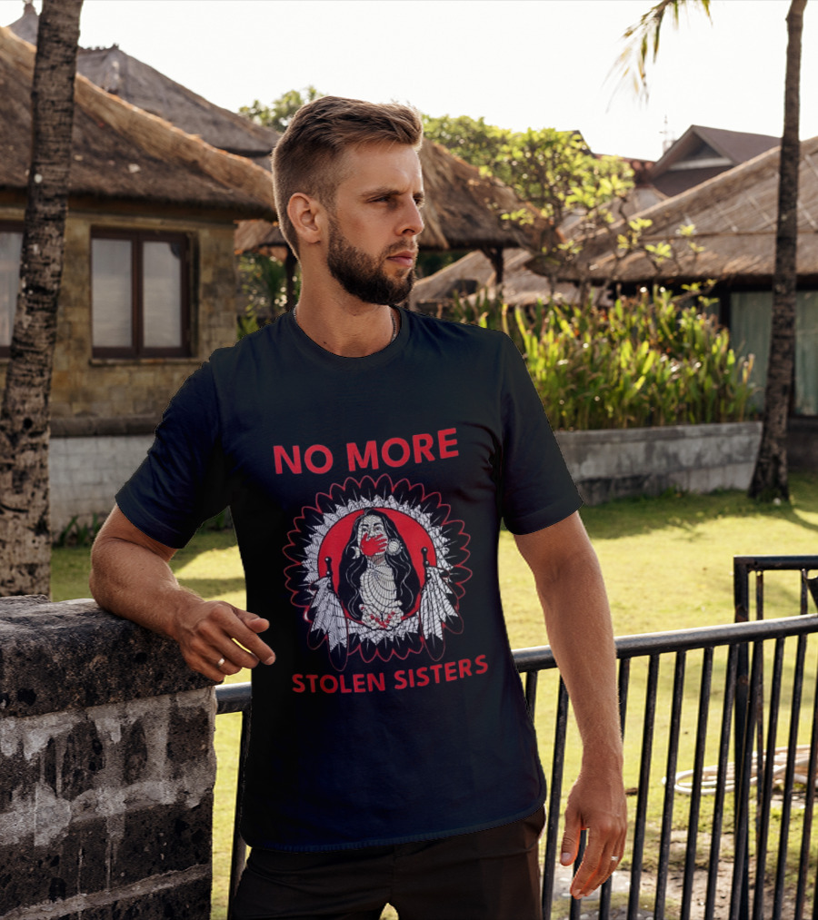 No More Stolen Sisters Awareness Symbol Empowerment Indigenous Rights Red Handprint Feather T-Shirt