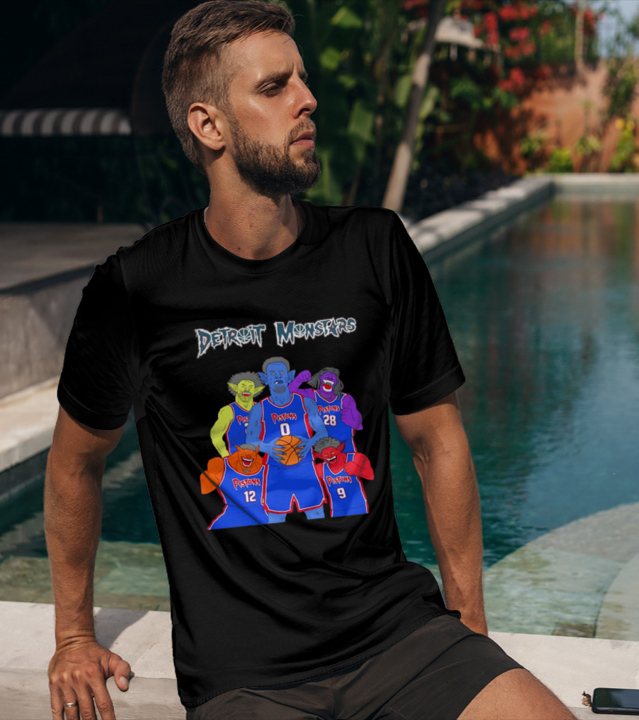 Detroit Pistons Monsters Space Jam Characters Basketball T-Shirt
