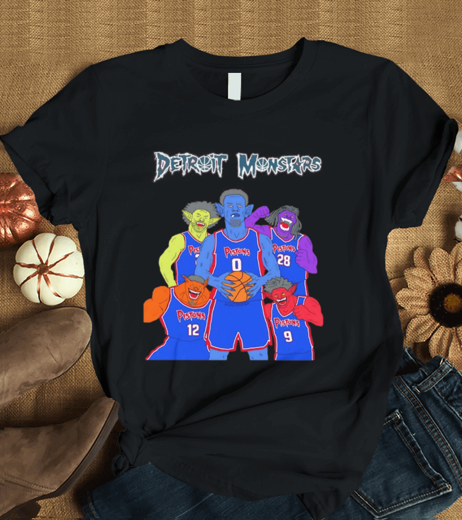 Detroit Pistons Monsters Space Jam Characters Basketball T-Shirt