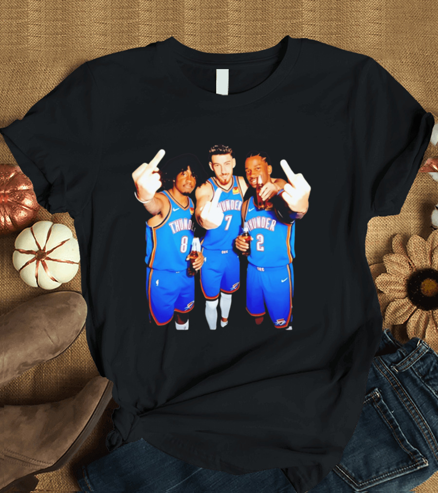 OKC Thunder Basketball Players With Beers And Middle Finger Gesture T-Shirt