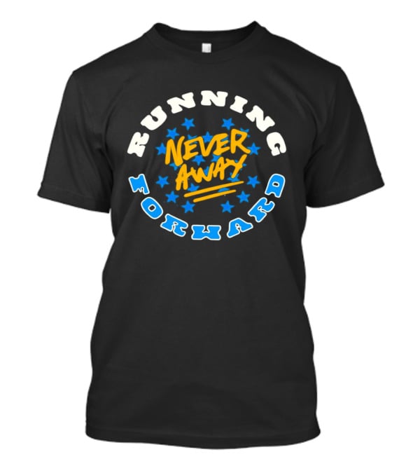 Running Forward Never Away Blue Stars Yellow T-Shirt