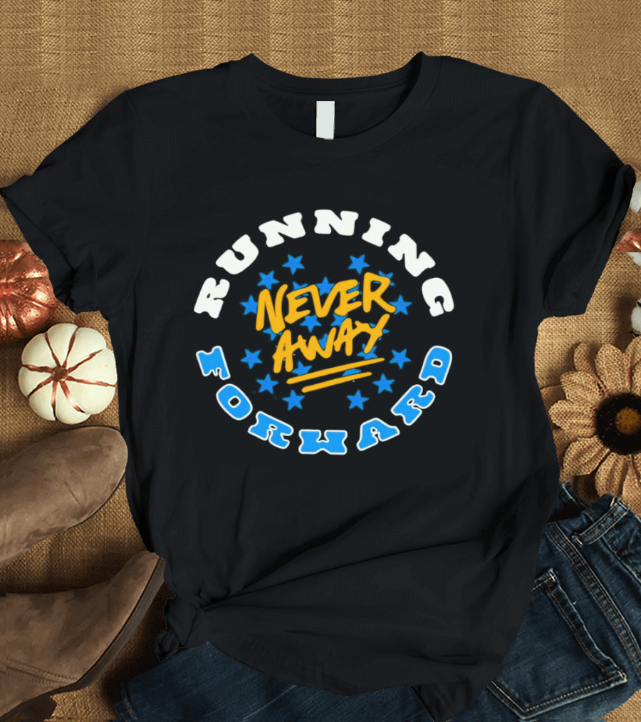 Running Forward Never Away Blue Stars Yellow T-Shirt