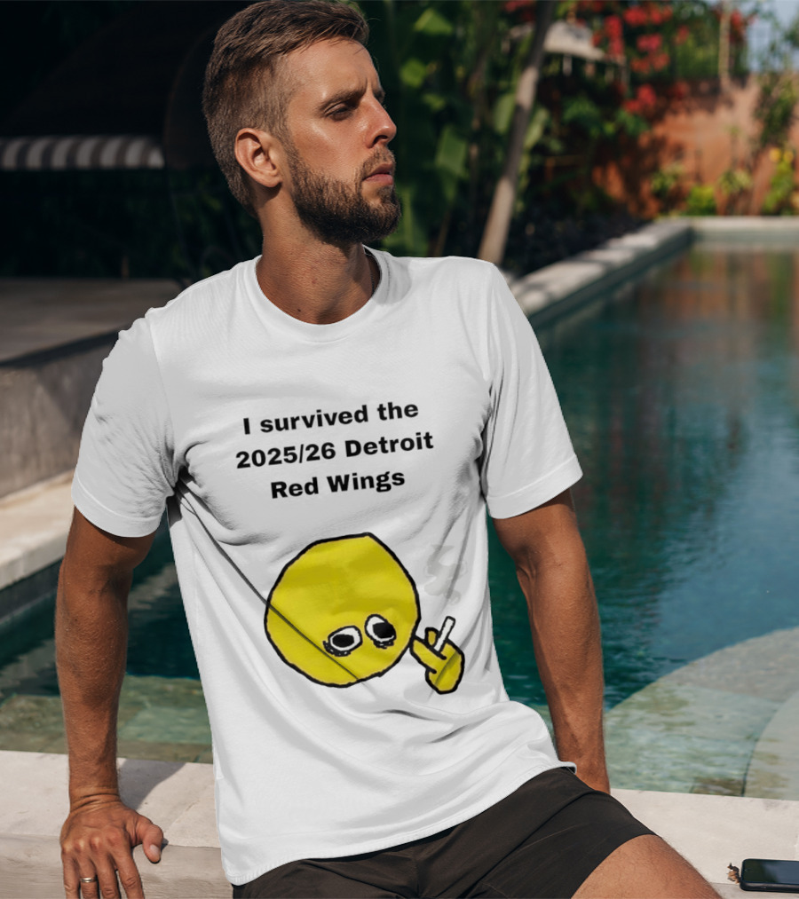 Smoking I Survived The 2025 26 Detroit Red Wings Yellow Face Smoking T-Shirt
