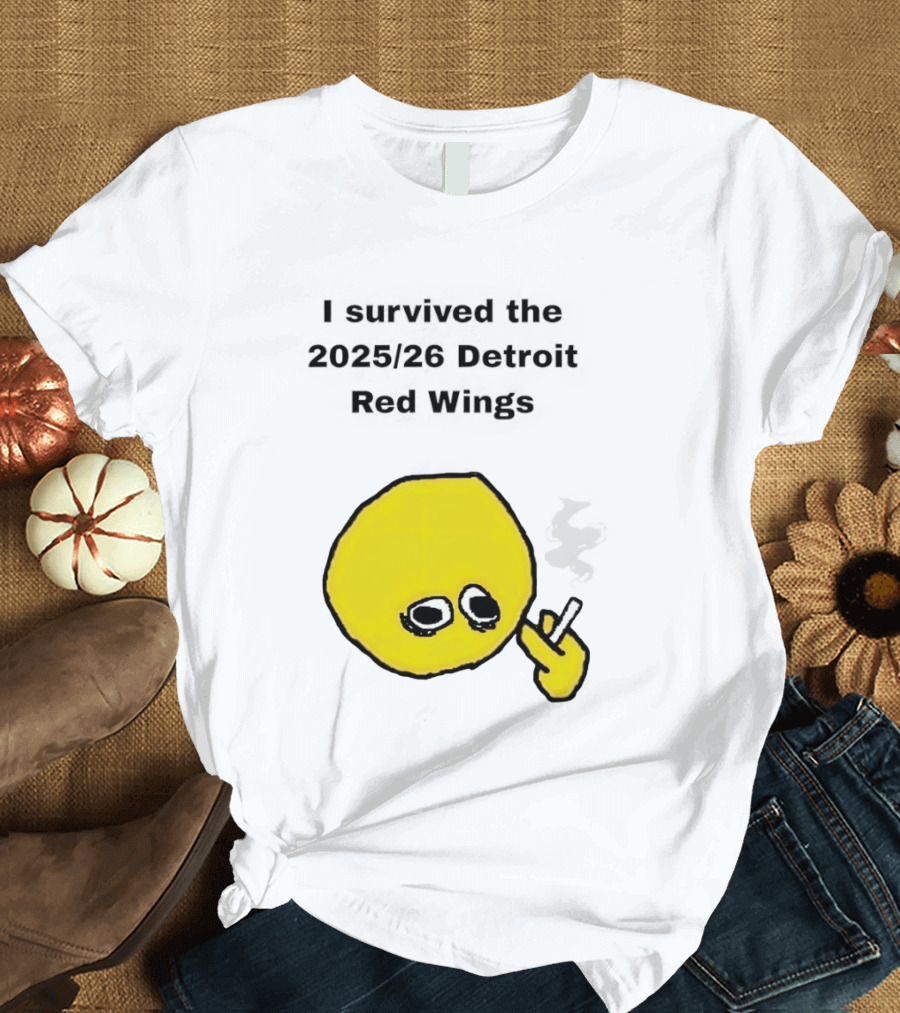 Smoking I Survived The 2025 26 Detroit Red Wings Yellow Face Smoking T-Shirt