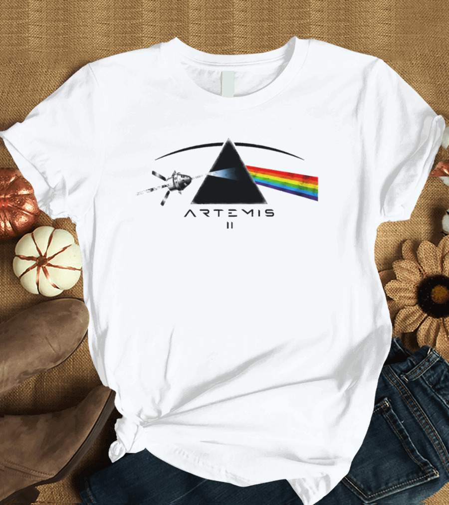 Artemis II Orion Space Program Dark Side Rainbow Triangle T-Shirt