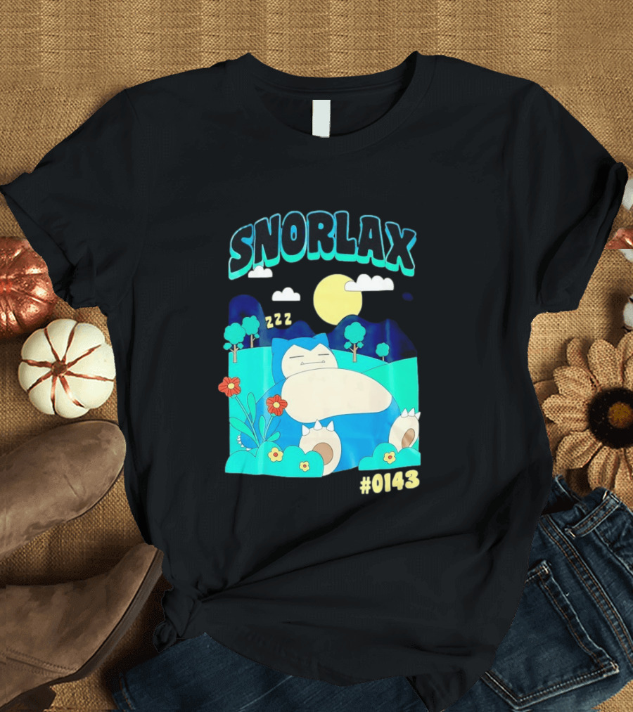 SNORLAX Sleeping Zzz #0143 With Sun And Flowers In Nature Scene T-Shirt