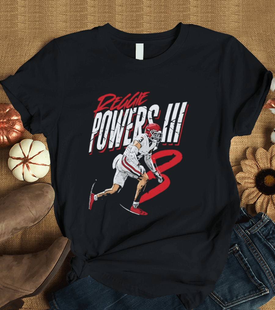 Reggie Powers III Football Athlete Red And White Action T-Shirt