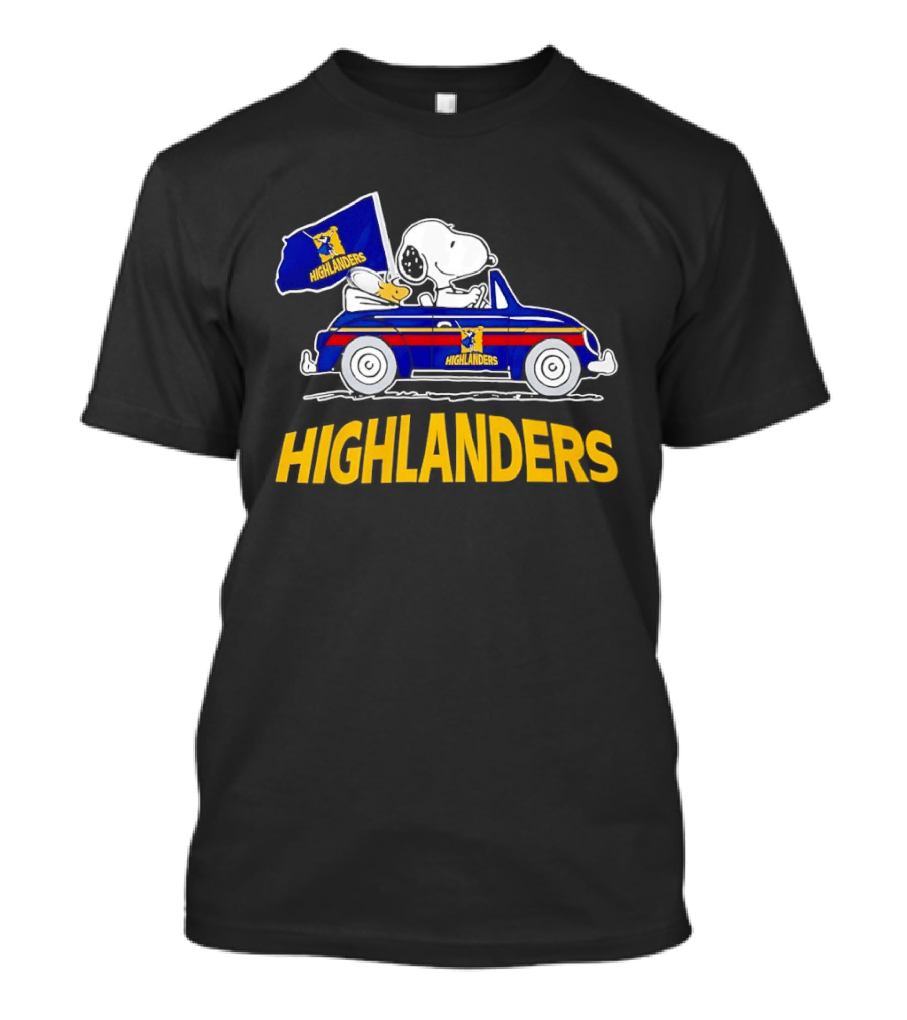 Snoopy And Woodstock Driving Car Cheering Highlanders Rugby T-Shirt