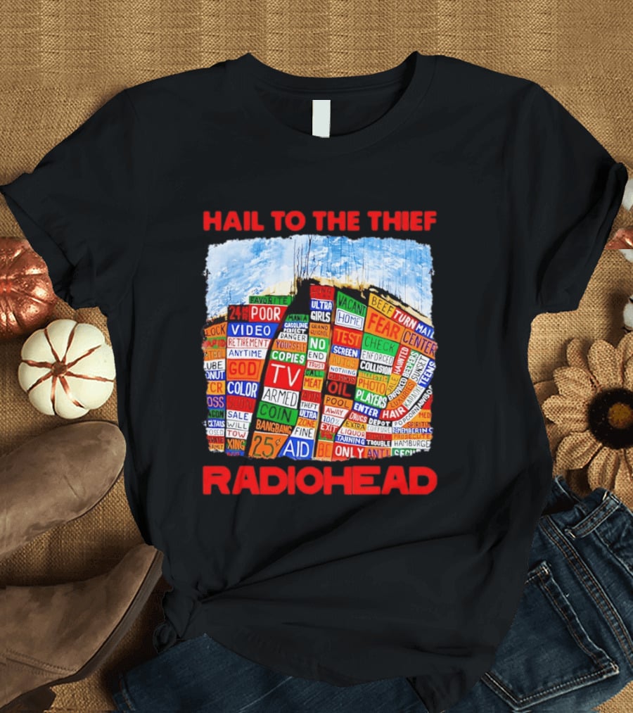Radiohead Hail To The Thief Album Cover Colorful Text Collage 24HR TV 25 Aid T-Shirt