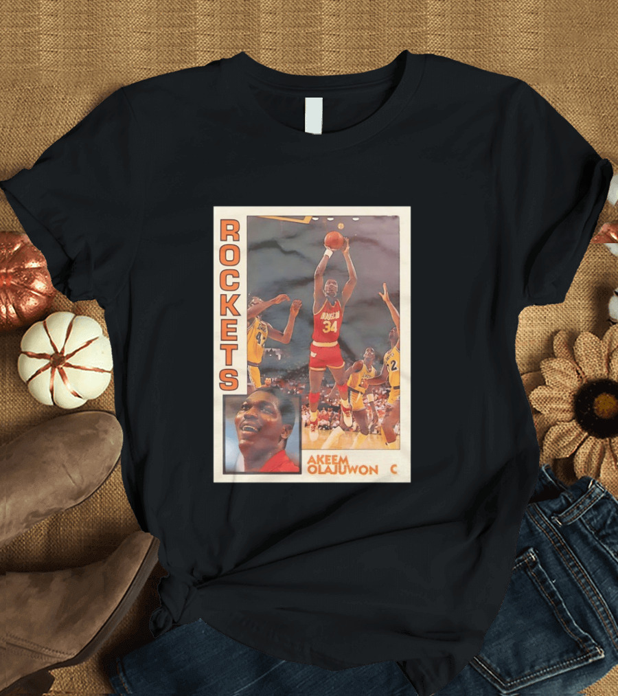 Hakeem Olajuwon Houston Rockets Vintage Basketball Card T-Shirt