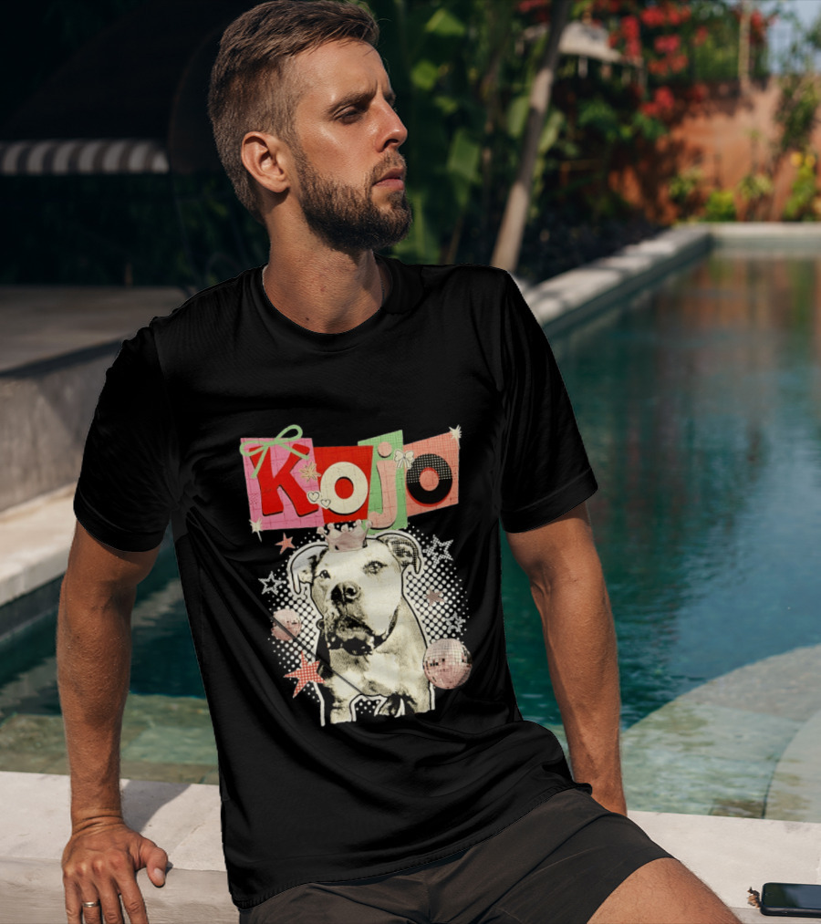 Kojo Dog Crown Retro Style Collage With Hearts And Stars T-Shirt
