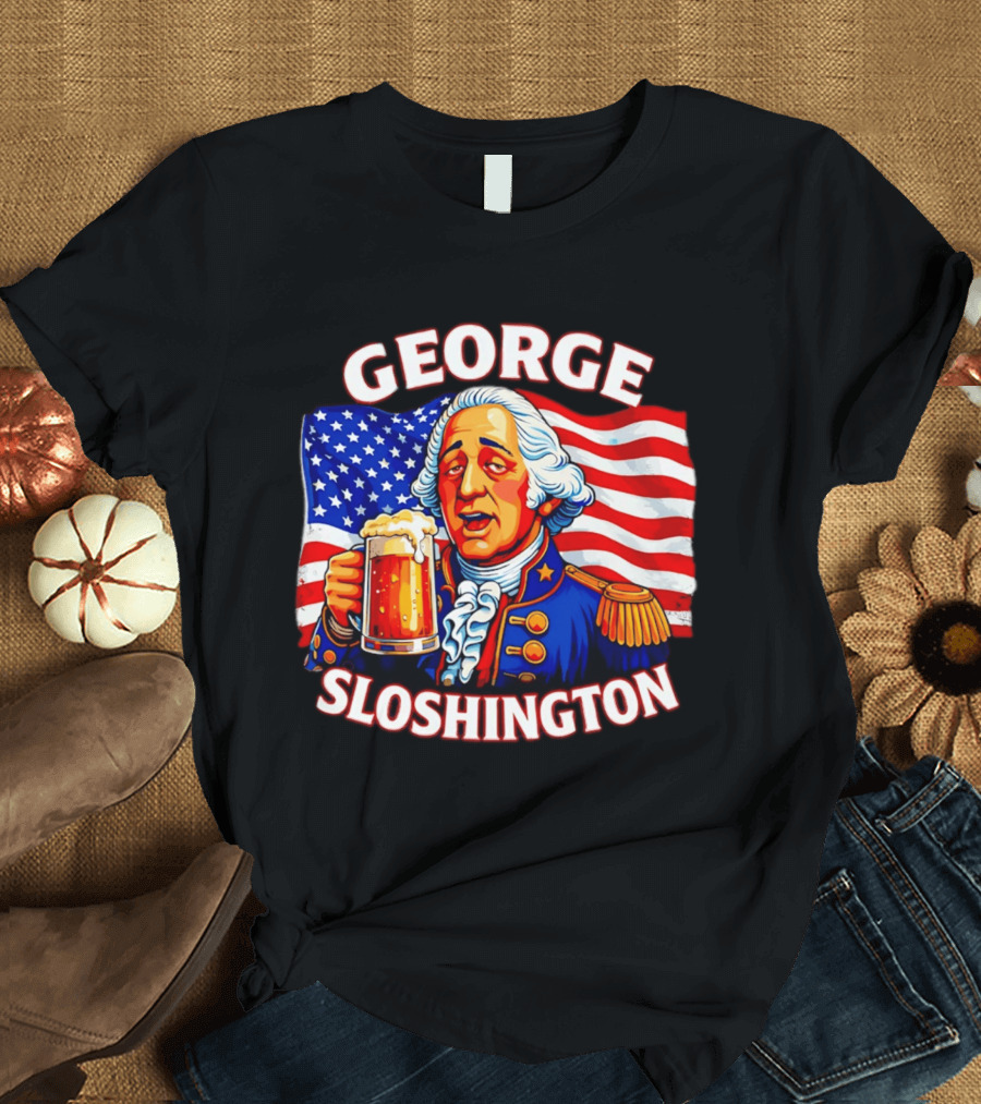 George Sloshington Patriotic Beer With American Flag T-Shirt
