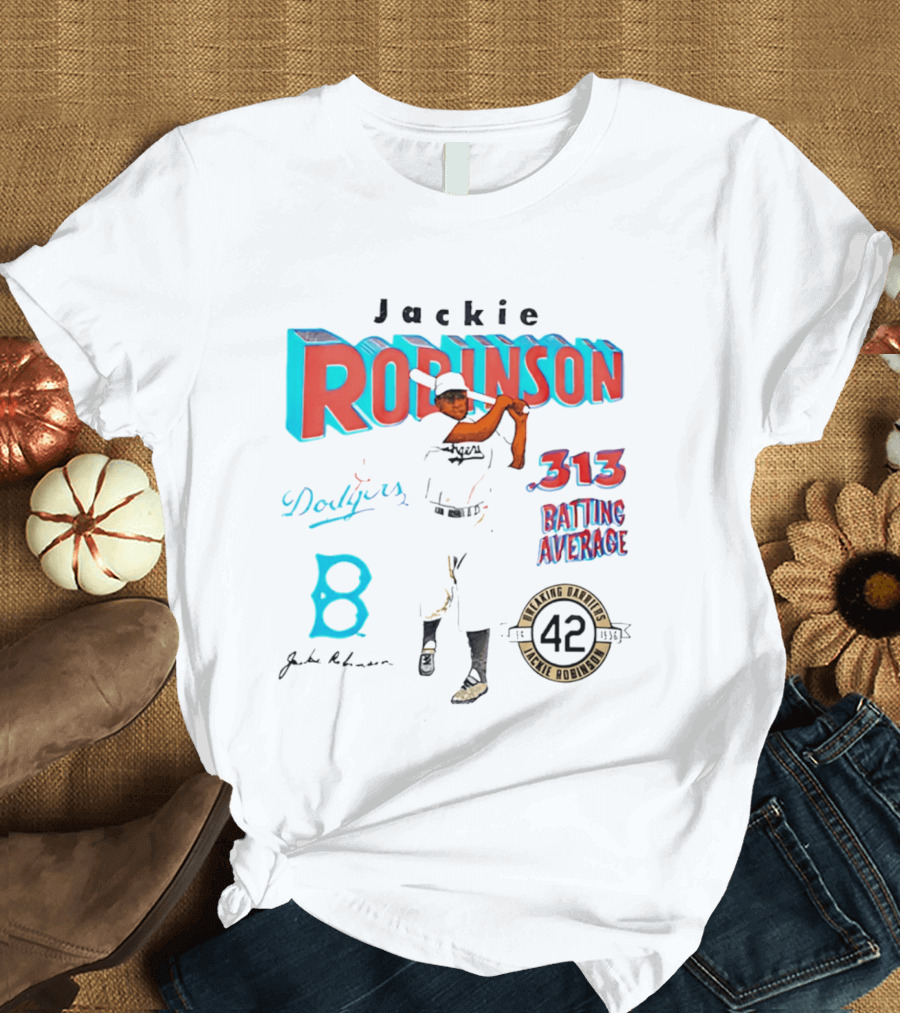 Jackie Robinson Dodgers Breaking Barriers 42 .313 Batting Average T-Shirt
