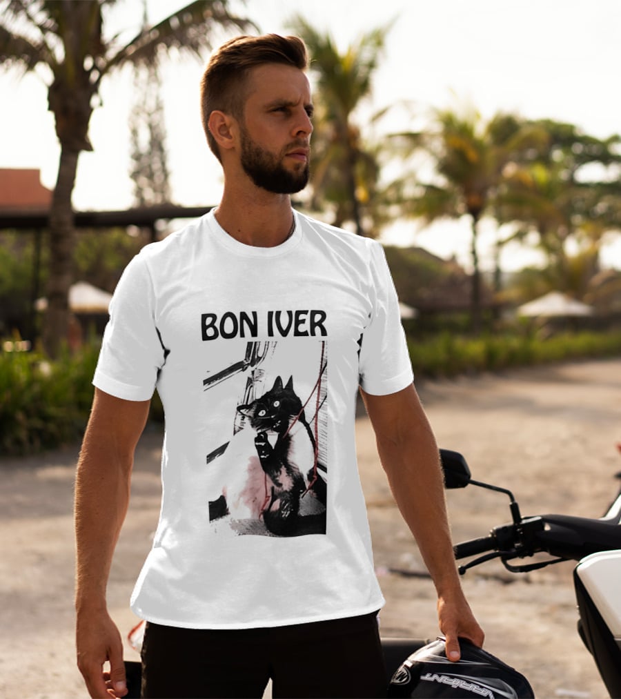 Bon Iver Cat With Guitar Image T-Shirt