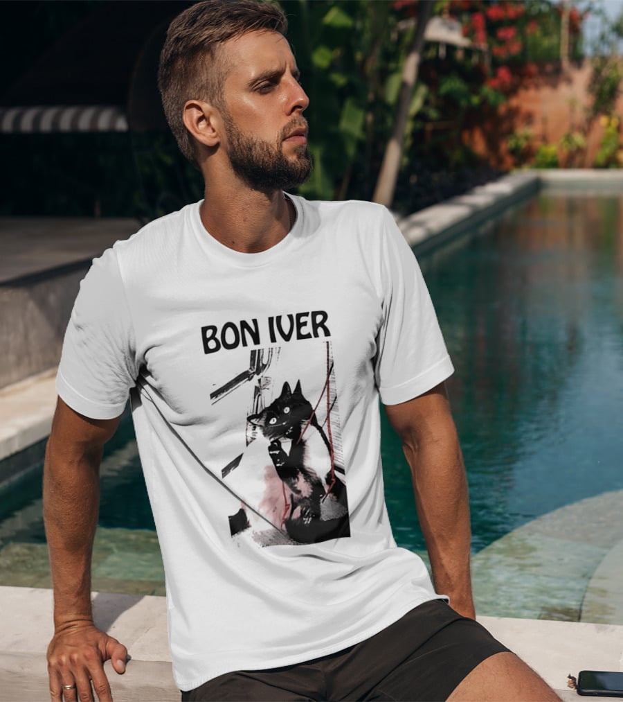 Bon Iver Cat With Guitar Image T-Shirt