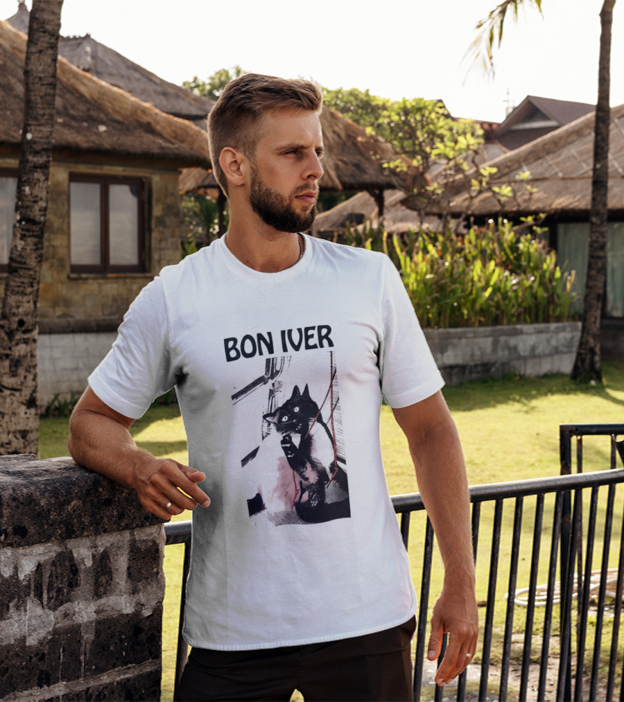 Bon Iver Cat With Guitar Image T-Shirt