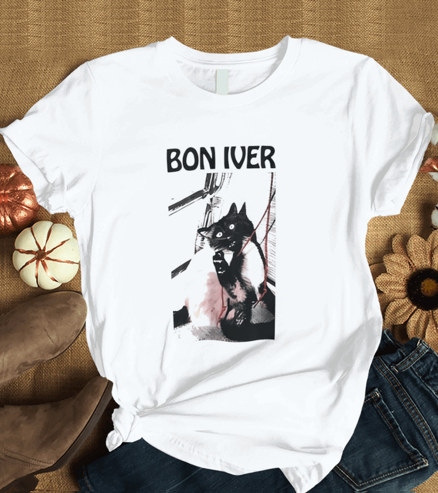 Bon Iver Cat With Guitar Image T-Shirt