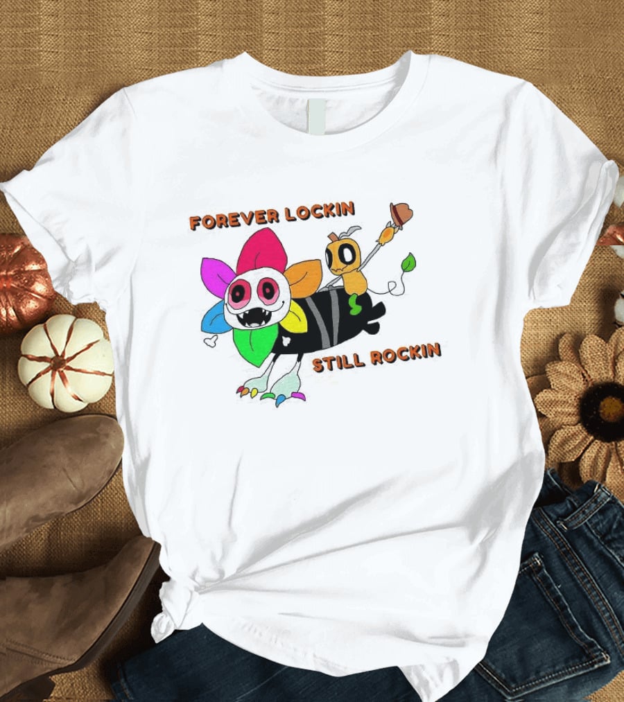 Forever Lockin Still Rockin Colorful Creature Toon T-Shirt
