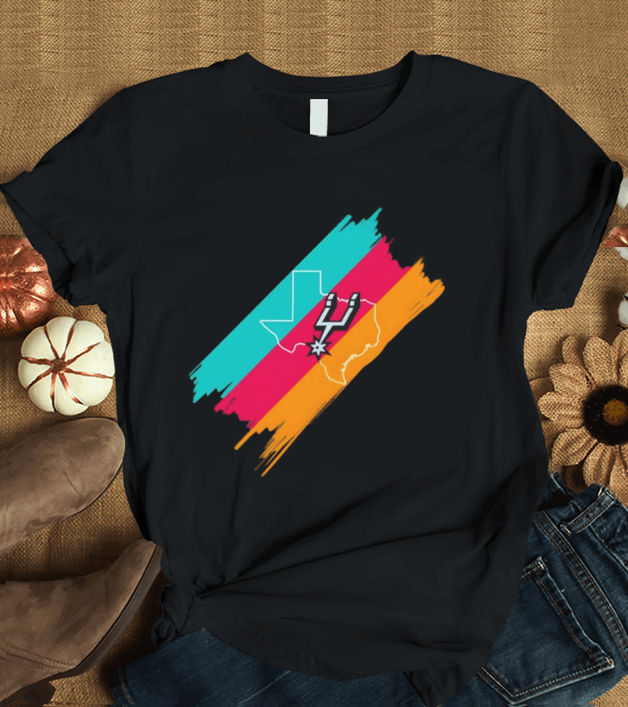 San Antonio Spurs Texas Map Neon Colors 2026 NBA Basketball T-Shirt