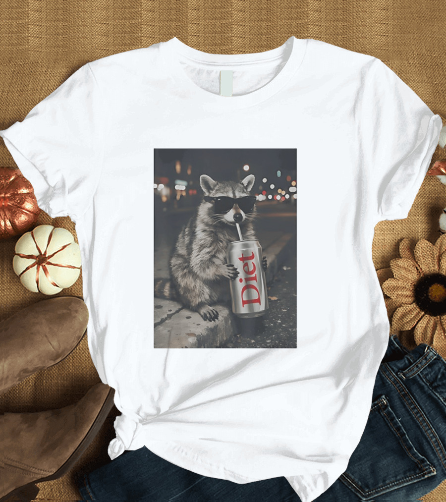 Raccoons Diet Soda Gen Z Dank Meme Raccoon With Sunglasses And Soda Can T-Shirt