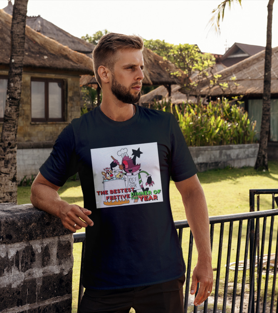 The Bestest Festive Dinner Of The Year Kiss The Cook Chef Monster Reindeer Cooking T-Shirt