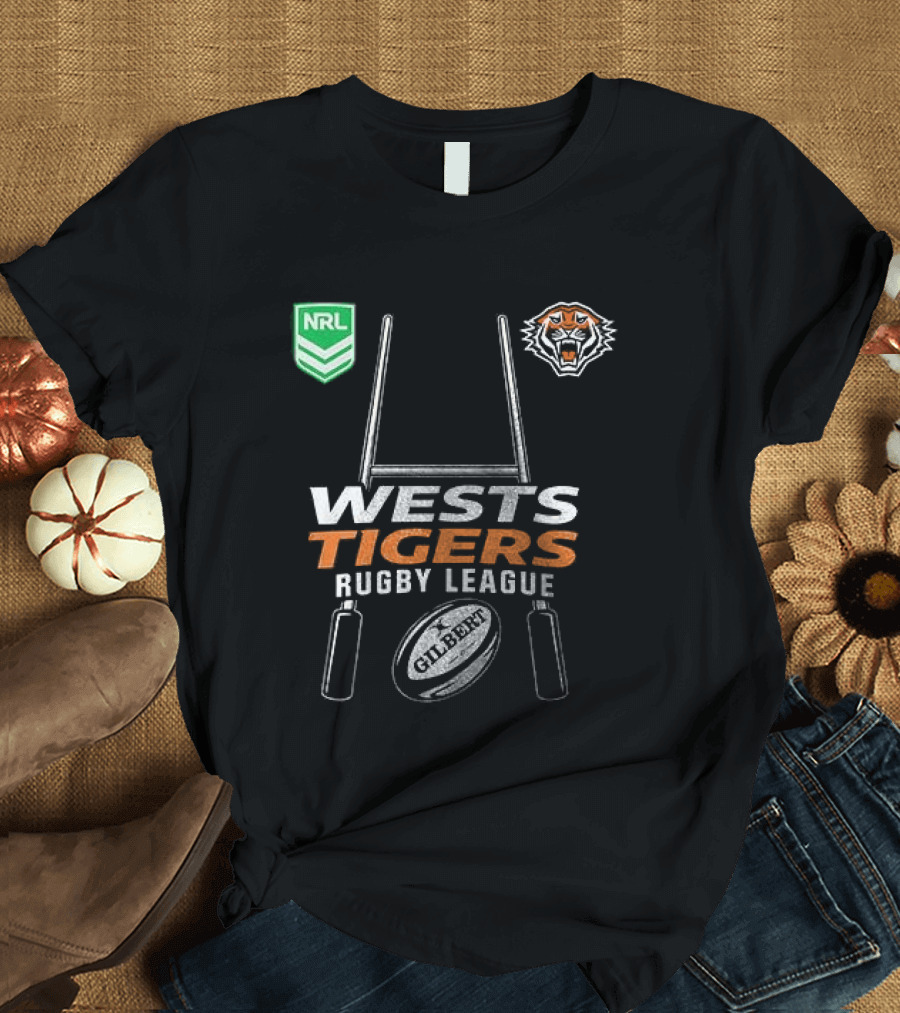 Wests Tigers Rugby League NRL X Motor Harley Davidson Skeleton Gilbert Rugby Ball T-Shirt