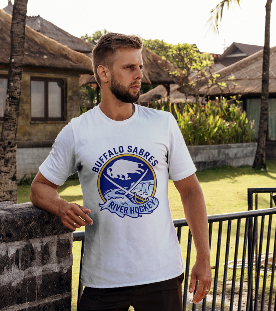 Buffalo Sabres River Hockey White Buffalo And Swords T-Shirt