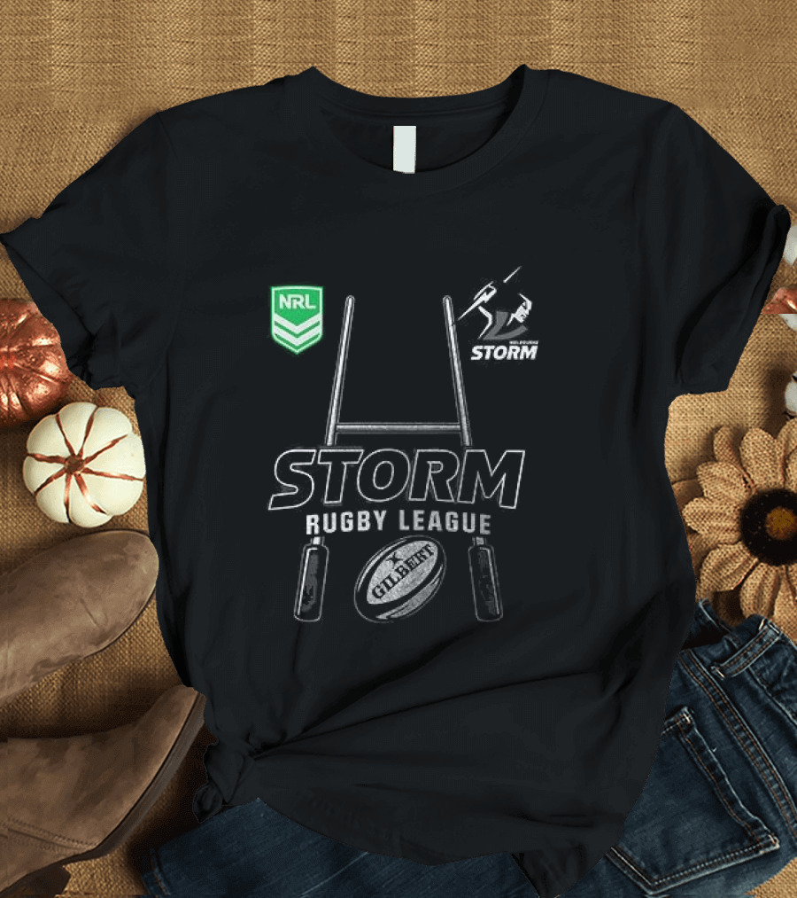 Melbourne Storm Rugby League NRL X Harley Davidson Skeleton Rugby Ball T-Shirt
