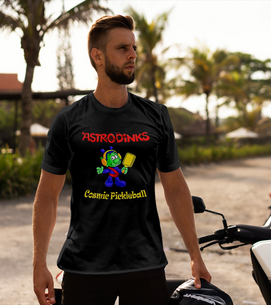Astrodinks Cosmic Pickleball Alien With Paddle T-Shirt