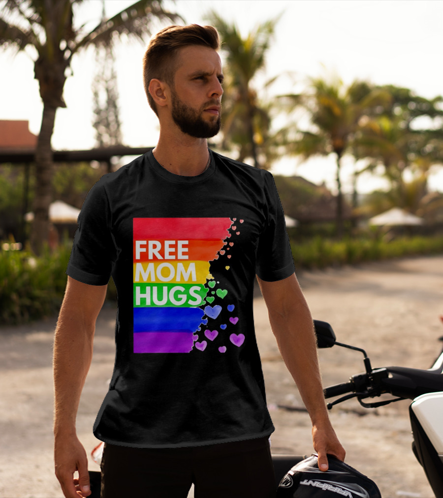 Free Mom Hugs Rainbow Hearts LGBTQ Pride Watercolor T-Shirt