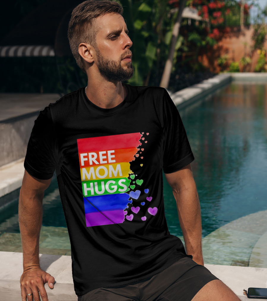 Free Mom Hugs Rainbow Hearts LGBTQ Pride Watercolor T-Shirt