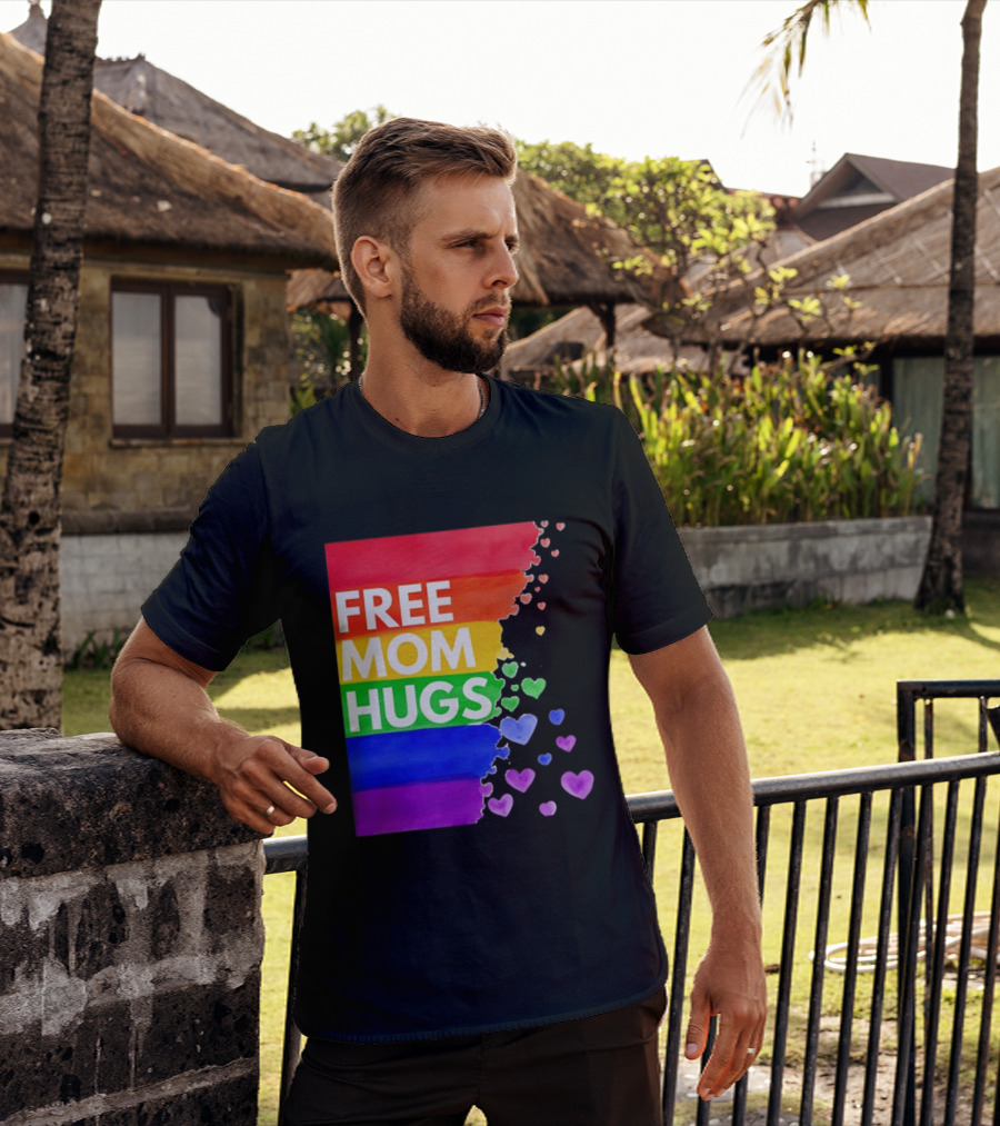 Free Mom Hugs Rainbow Hearts LGBTQ Pride Watercolor T-Shirt