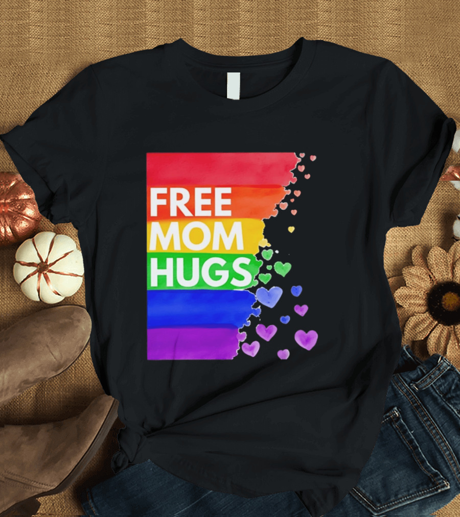 Free Mom Hugs Rainbow Hearts LGBTQ Pride Watercolor T-Shirt
