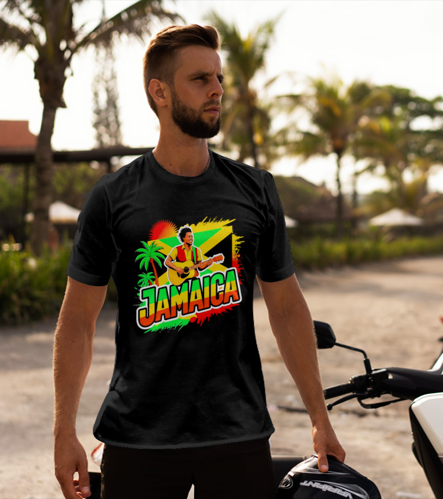 Jamaica Musician 2026 Vibrant Island Vibes Guitarist Flag T-Shirt