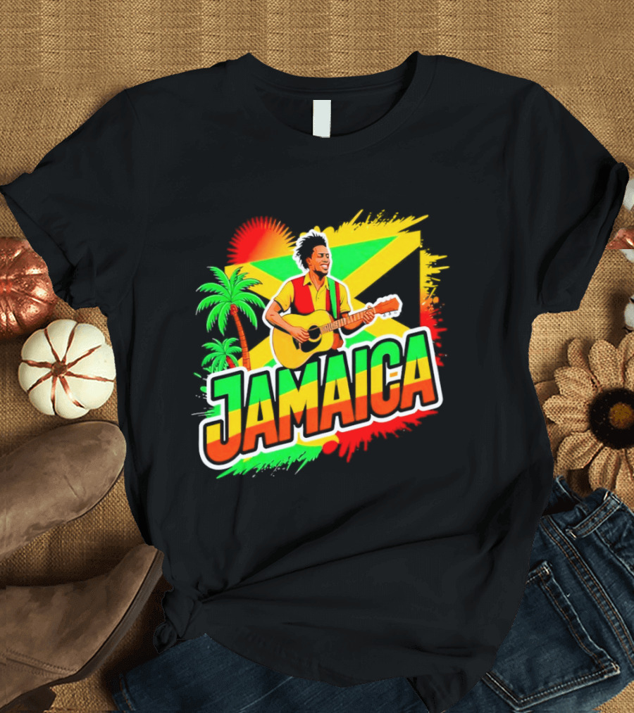 Jamaica Musician 2026 Vibrant Island Vibes Guitarist Flag T-Shirt