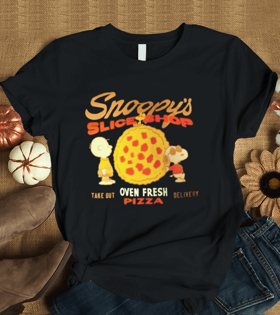 Snoopy's Slice Shop Oven Fresh Pizza Take Out Delivery T-Shirt