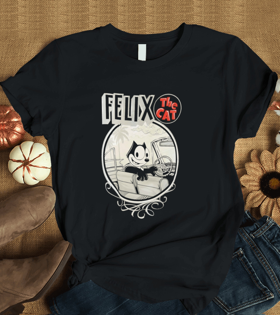 Felix The Cat Driving Car By Mister Cartoon With Palm Tree T-Shirt