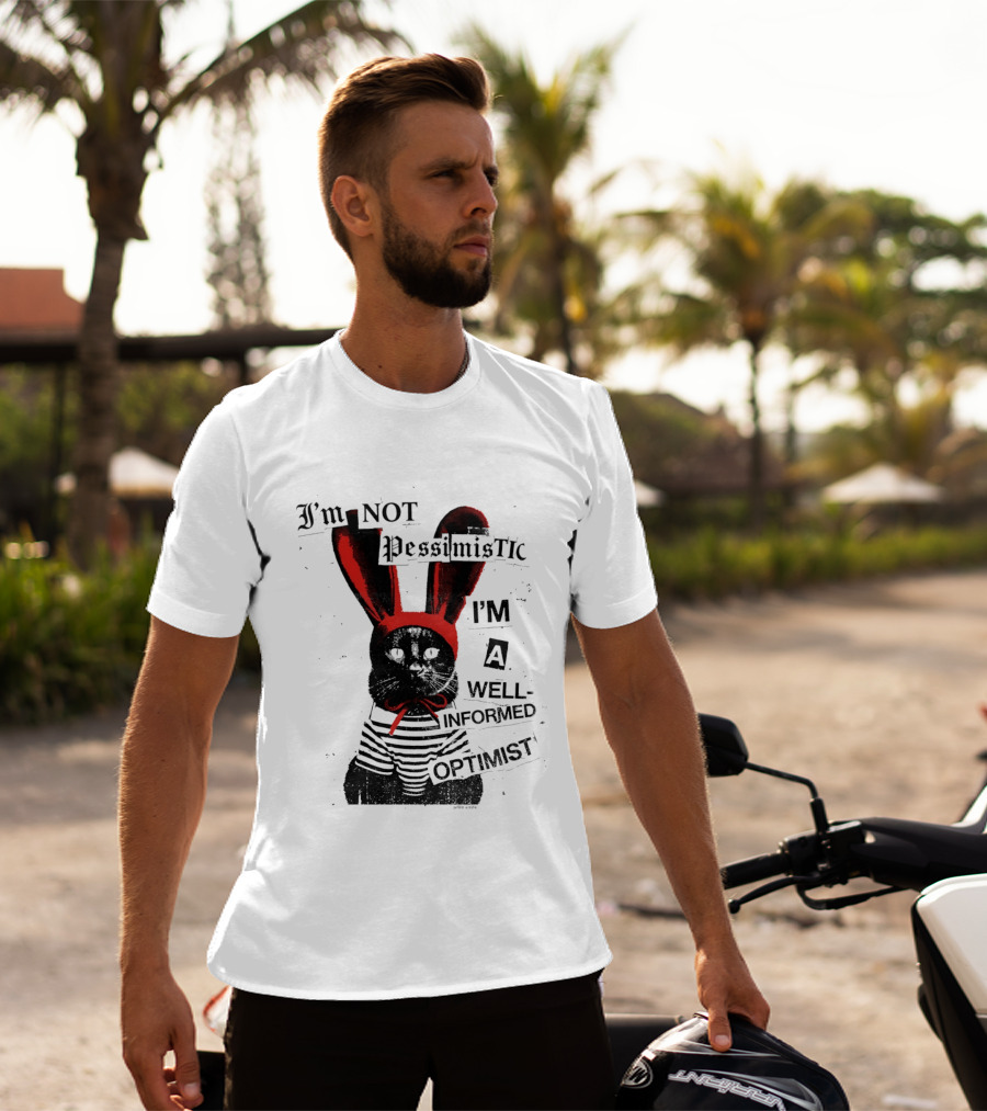 I'm Not Pessimistic Cat Wearing Bunny Ears I'm A Well Informed Optimist Striped Sweater T-Shirt
