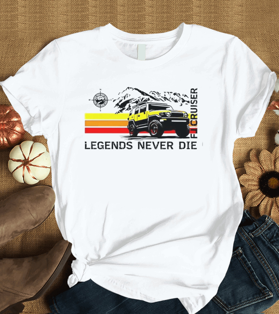 FJ Cruiser Legends Never Die Mountain Compass Sunset Adventure T-Shirt