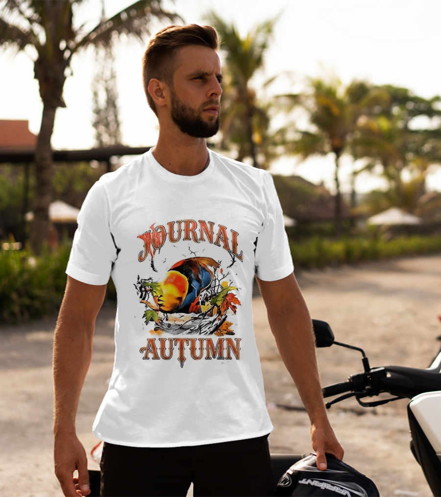 Journal Autumn Colorful Bird And Leaves T-Shirt