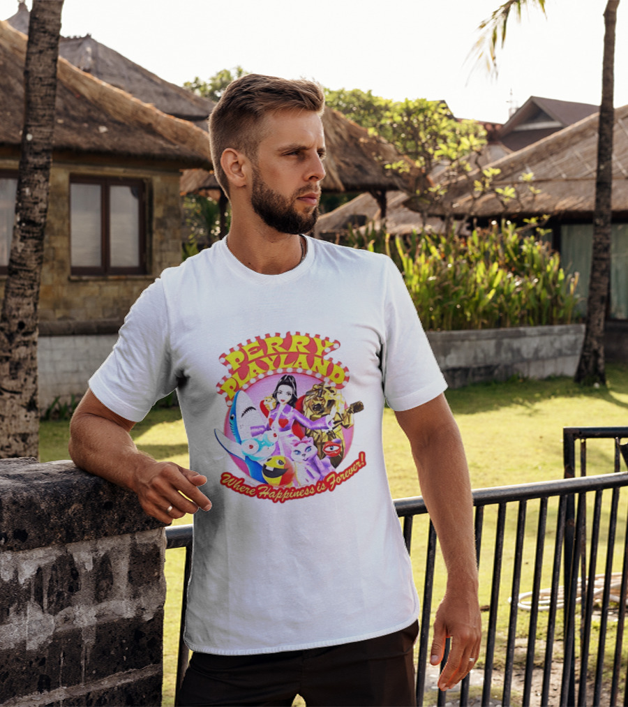 Perry Playland Where Happiness Is Forever Colorful Characters And Fun Decorations T-Shirt