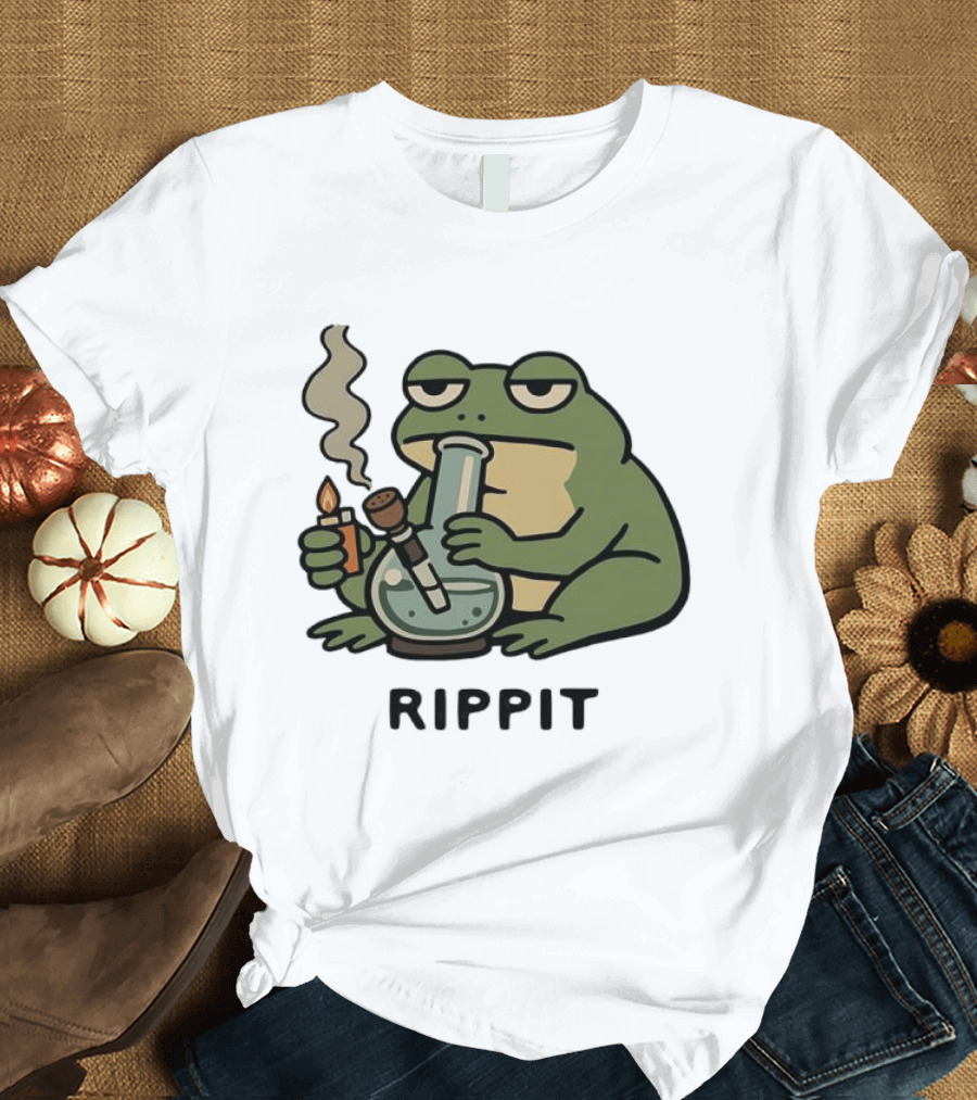 Rippit Frog Smoking Bong Meme Funny Cartoon T-Shirt