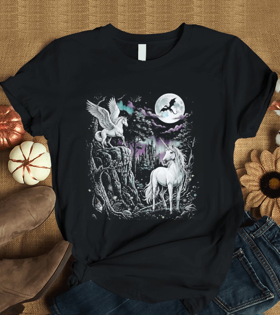 Fantasy Unicorn Neon Galaxy Moonlight Enchantment T-Shirt