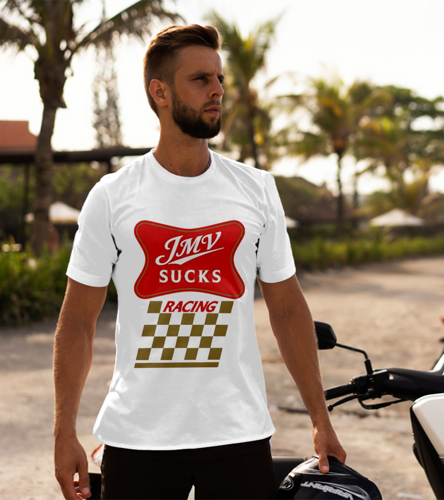 JMV Sucks Racing Checkered Flag Red And White T-Shirt