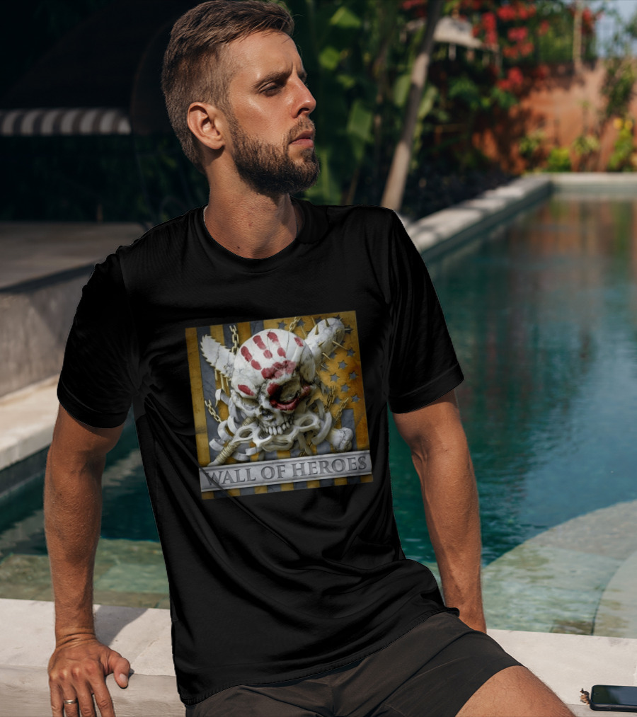 Five Finger Death Punch Wall Of Heroes Skull And Mace Chains Stars T-Shirt