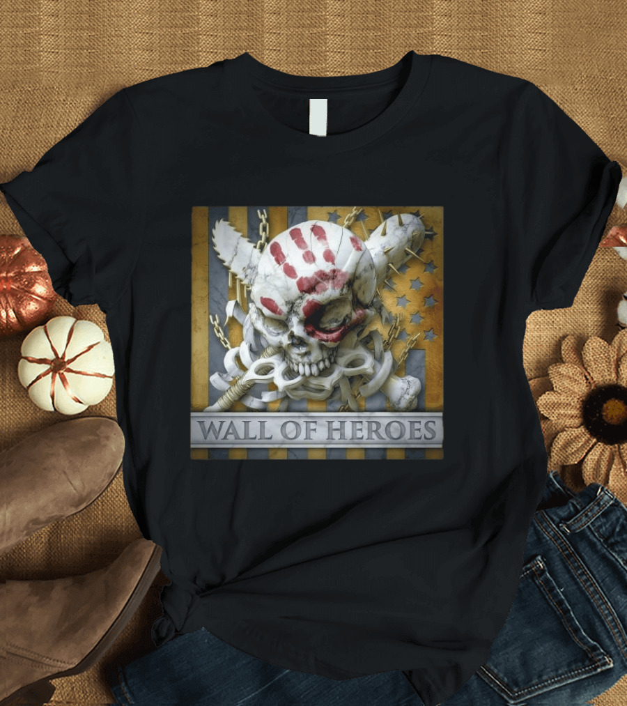 Five Finger Death Punch Wall Of Heroes Skull And Mace Chains Stars T-Shirt