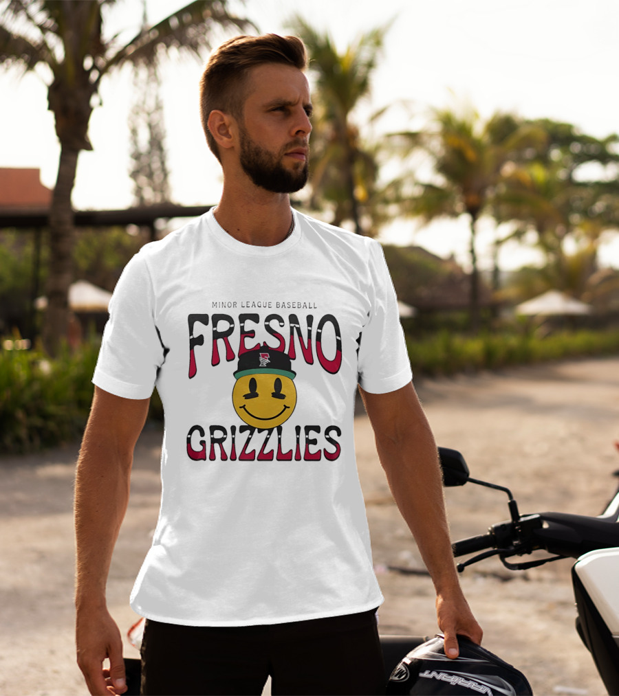 Fresno Grizzlies Minor League Baseball 70's Smiley Face Hat T-Shirt