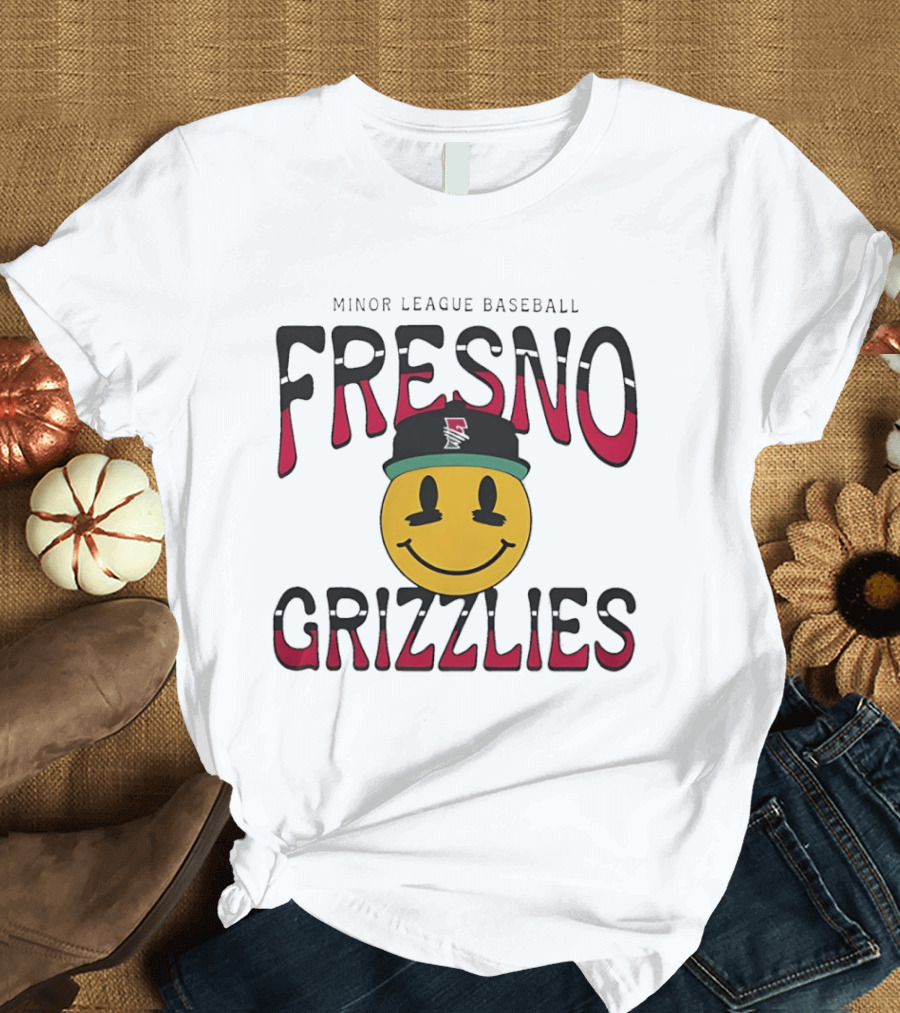 Fresno Grizzlies Minor League Baseball 70's Smiley Face Hat T-Shirt